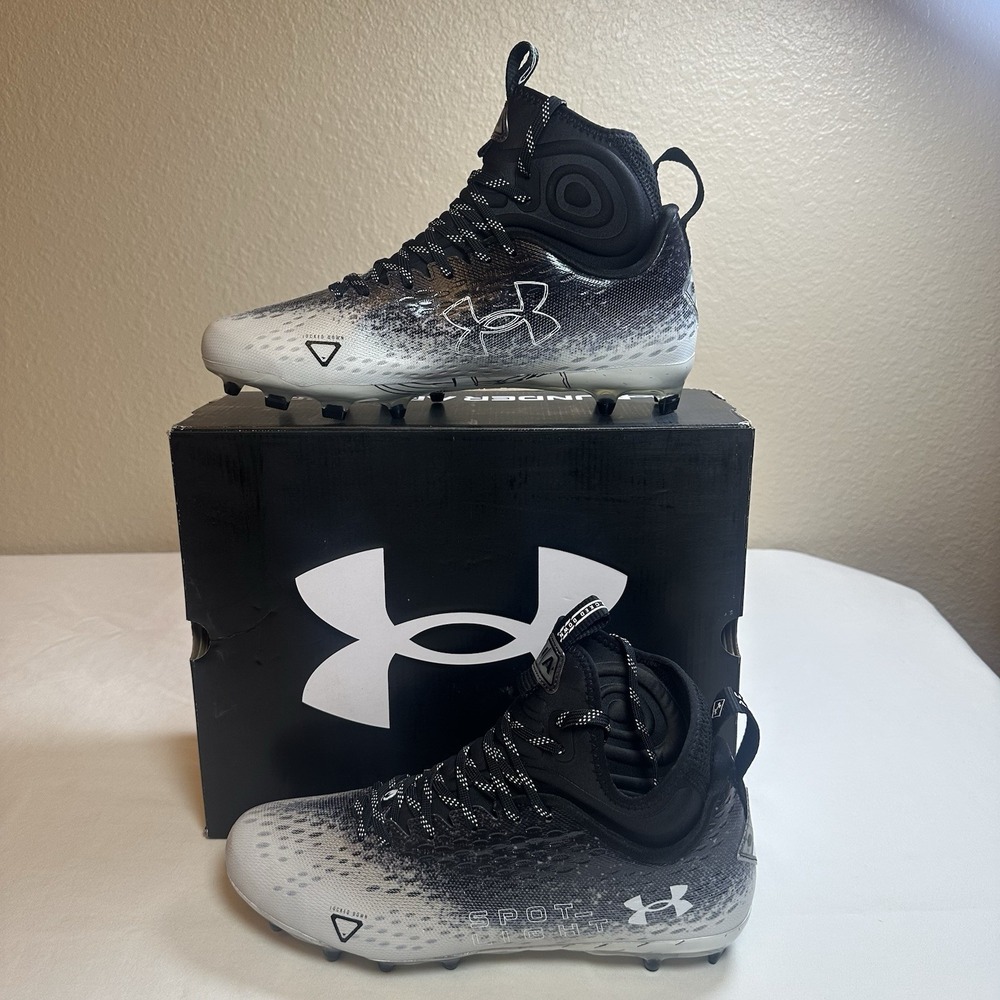 Under Armour Spotlight LUX MC 2.0 Mens Shoes Black White Football Cleats Size 10